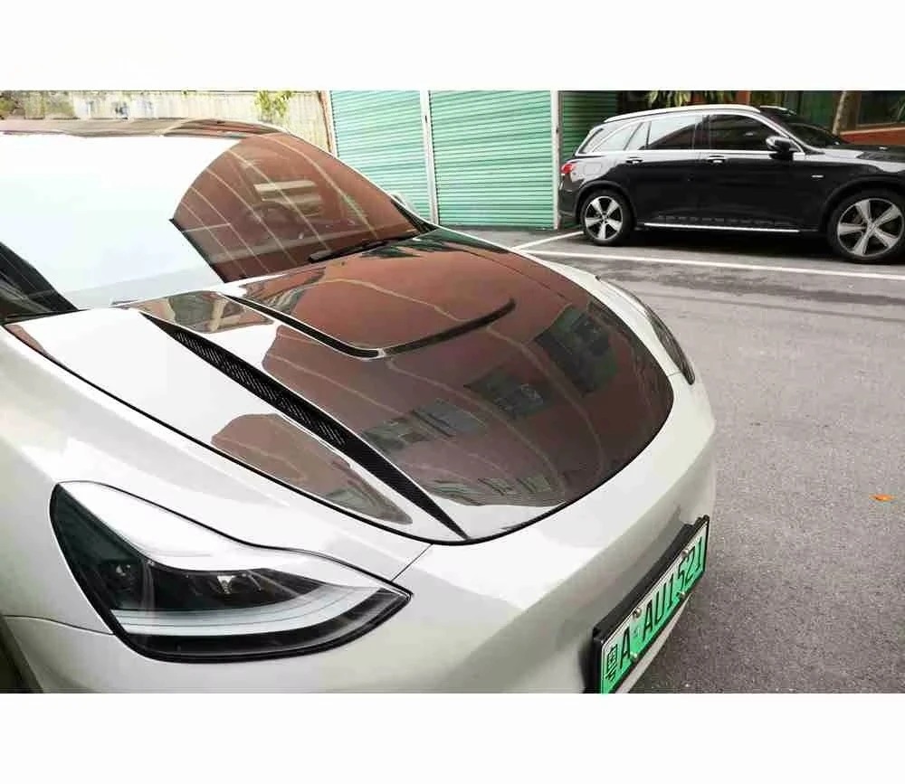 Carbon Fiber Front Hood Bonnet Cover B Style for  Model 3  Model Y Car Body Kit Upgrade